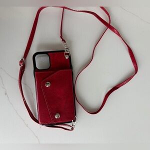Red iPhone 11 phone case with strap brand new never use